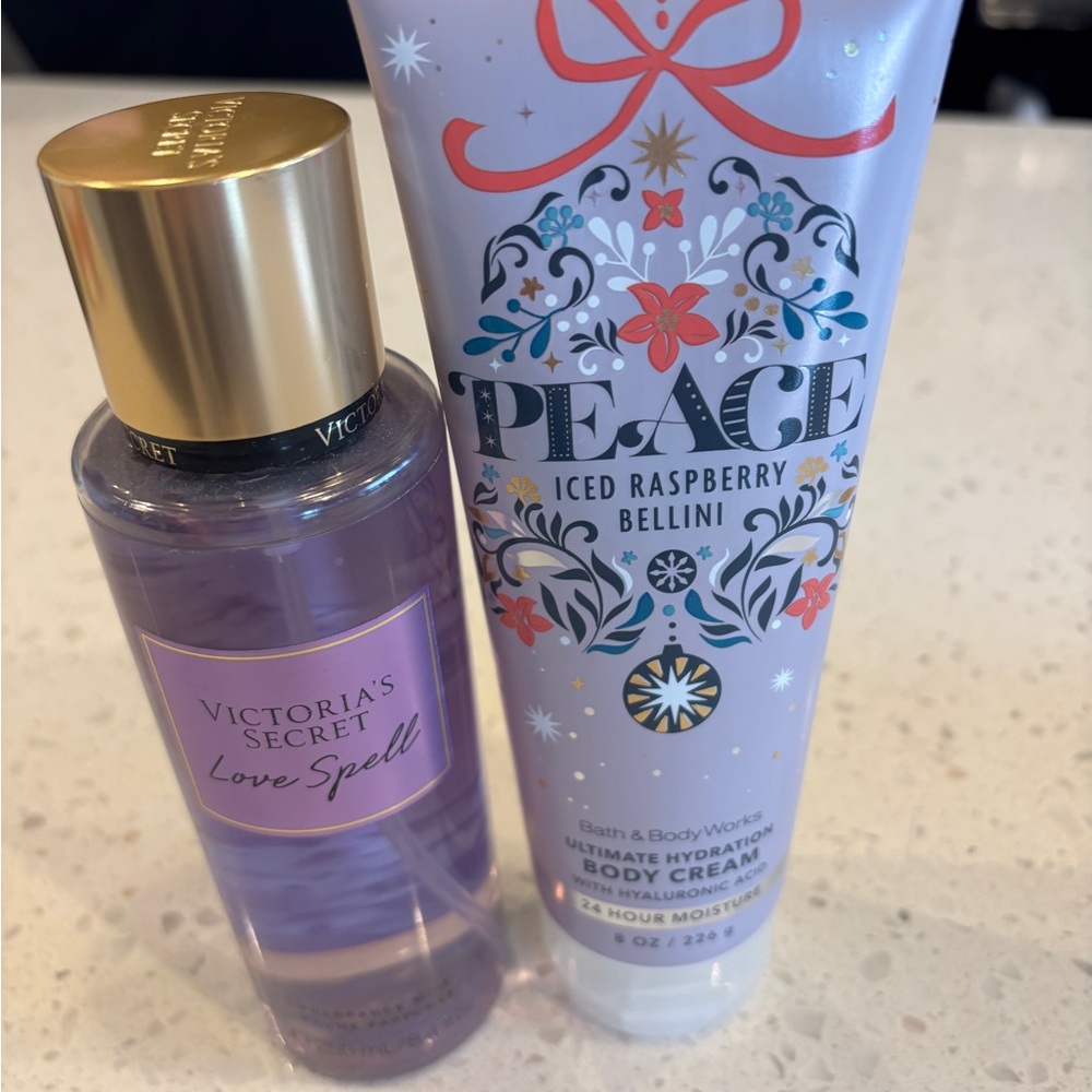 Victoria's Secret Love Spell and Bath Body Work Peace Iced Raspberry Lotion!